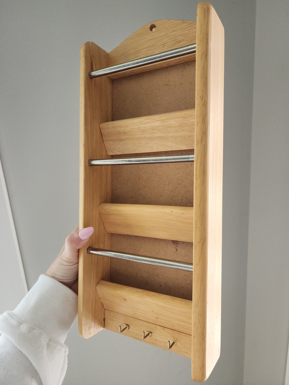 Wooden Wall Organizer Shelf with Key Hooks - Natural - Picture 2 of 2